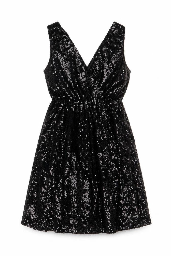 Boohoo Womens Black Polyester A-Line Size 10 V-Neck Zip - Sequins