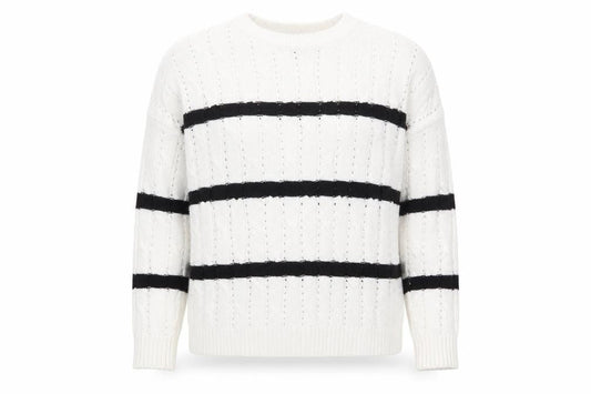 New Look Womens White Crew Neck Striped Acrylic Pullover Jumper Size XS
