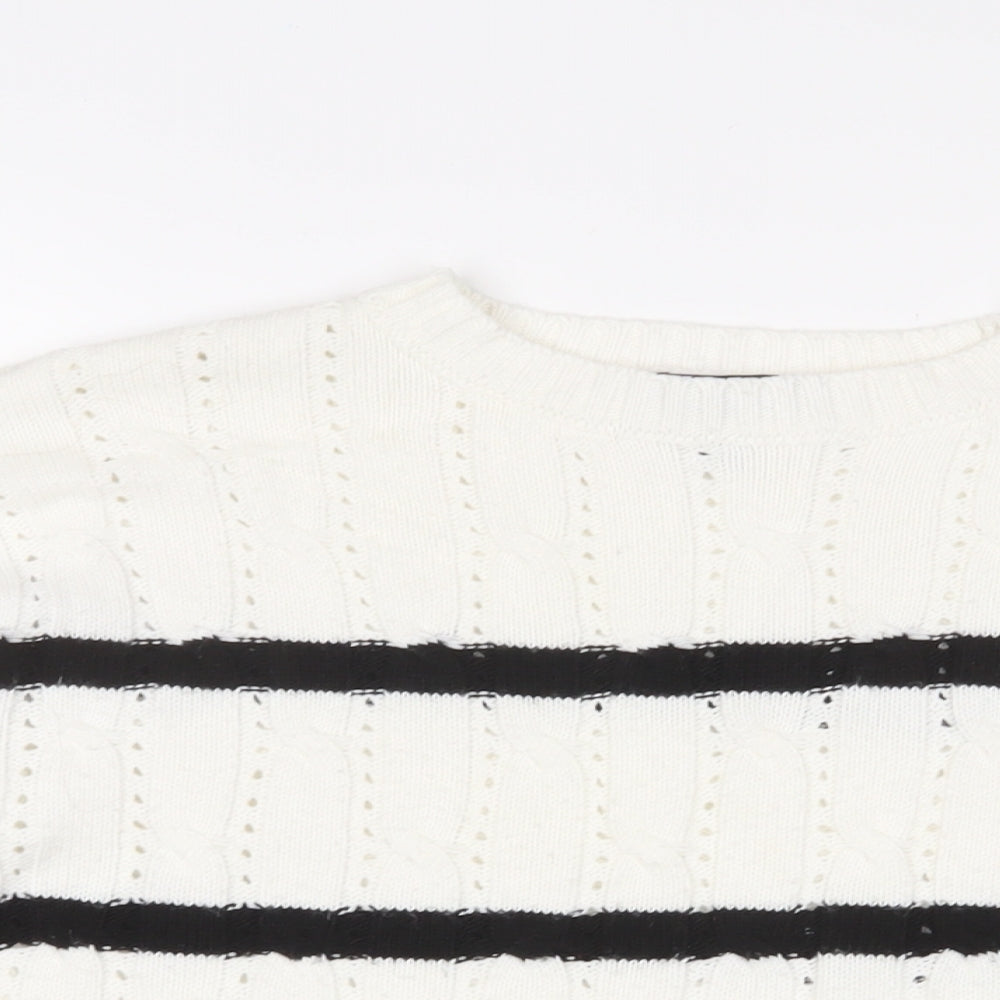 New Look Womens White Crew Neck Striped Acrylic Pullover Jumper Size XS