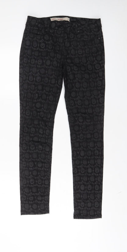 Next Womens Black Fair Isle Cotton Trousers Size 8 L28 in Regular Zip