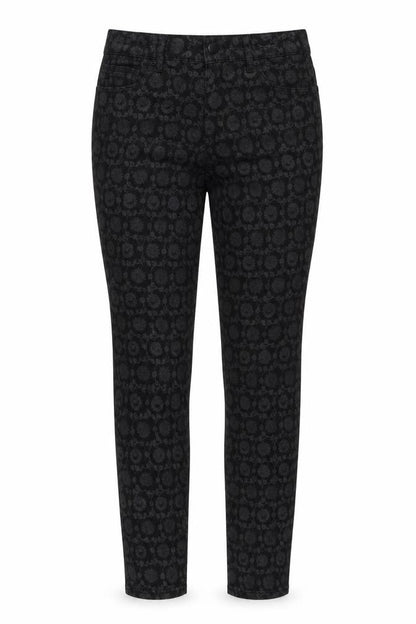 Next Womens Black Fair Isle Cotton Trousers Size 8 L28 in Regular Zip