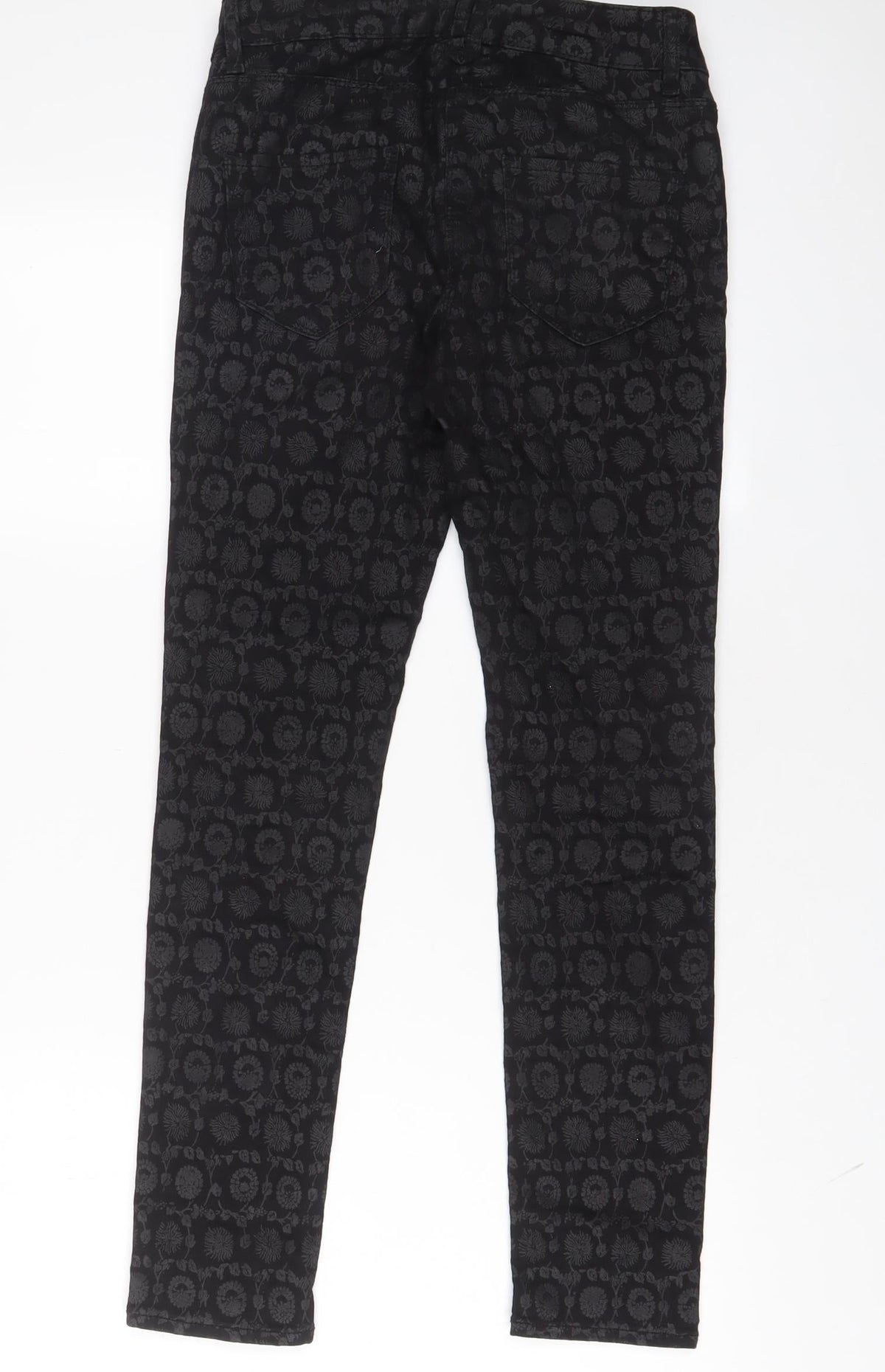Next Womens Black Fair Isle Cotton Trousers Size 8 L28 in Regular Zip