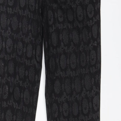 Next Womens Black Fair Isle Cotton Trousers Size 8 L28 in Regular Zip