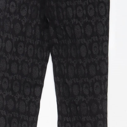 Next Womens Black Fair Isle Cotton Trousers Size 8 L28 in Regular Zip