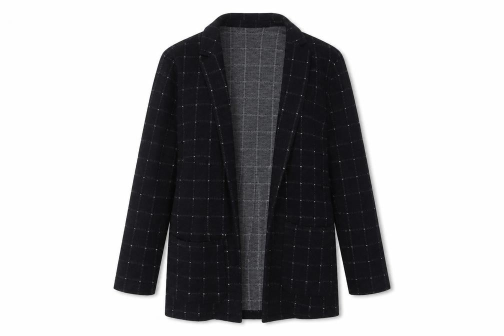 H&M Womens Black Plaid Jacket Blazer Size 8 - Open