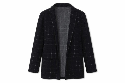 H&M Womens Black Plaid Jacket Blazer Size 8 - Open
