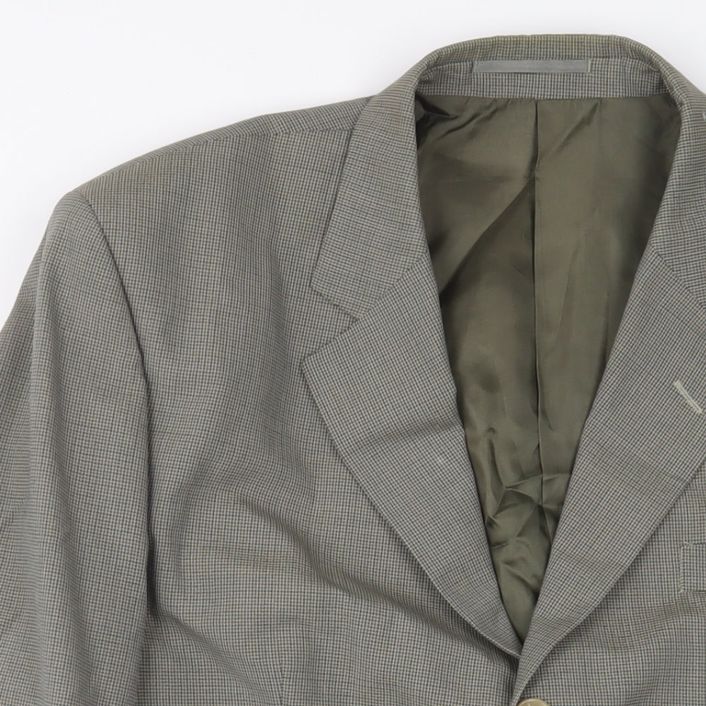 Pierro Cini Mens Grey Plaid Wool Jacket Suit Jacket Size 44 Regular - Inside pockets