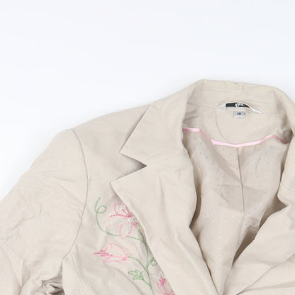 Klass Womens Beige Floral Jacket Size 16 Button - Sequins
