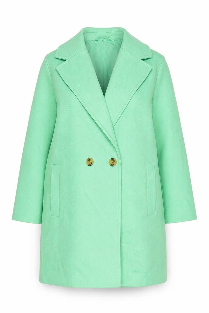 MARKS AND Womens Green Overcoat Coat Size 16 Button