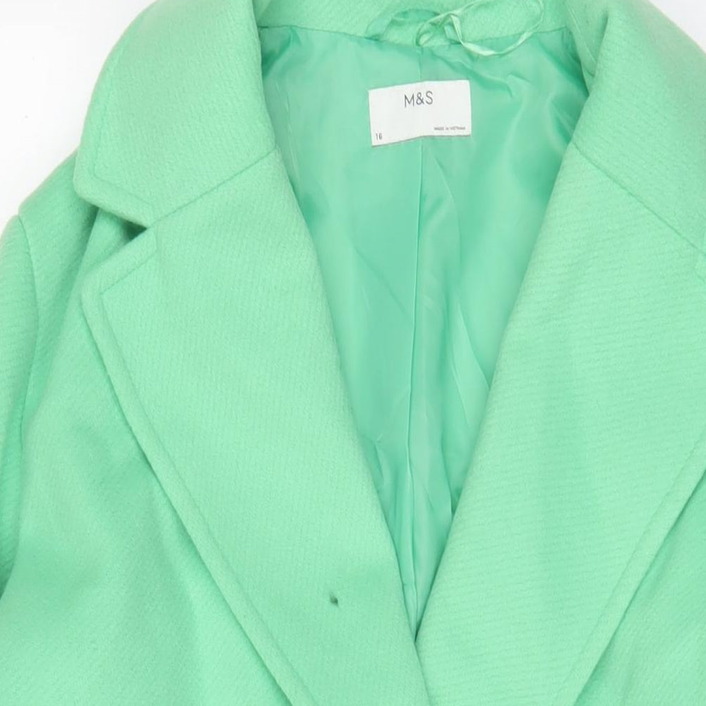 MARKS AND Womens Green Overcoat Coat Size 16 Button