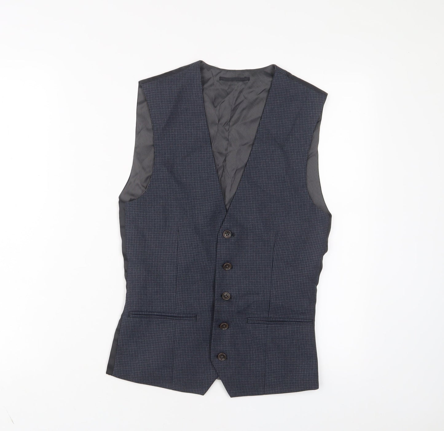 NEXT Mens Blue Plaid Polyester Jacket Suit Waistcoat Size S Regular