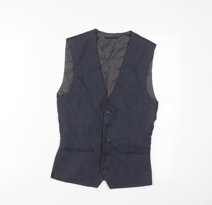Next Mens Blue Plaid Polyester Jacket Suit Waistcoat Size S Regular