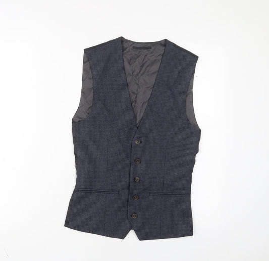 NEXT Mens Blue Plaid Polyester Jacket Suit Waistcoat Size S Regular