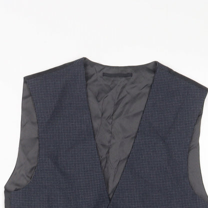 Next Mens Blue Plaid Polyester Jacket Suit Waistcoat Size S Regular