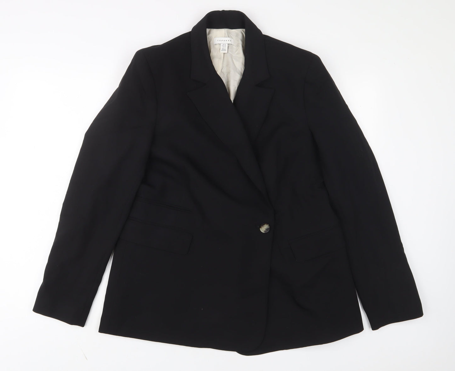 Topshop Womens Black Jacket Blazer Size 14 Button