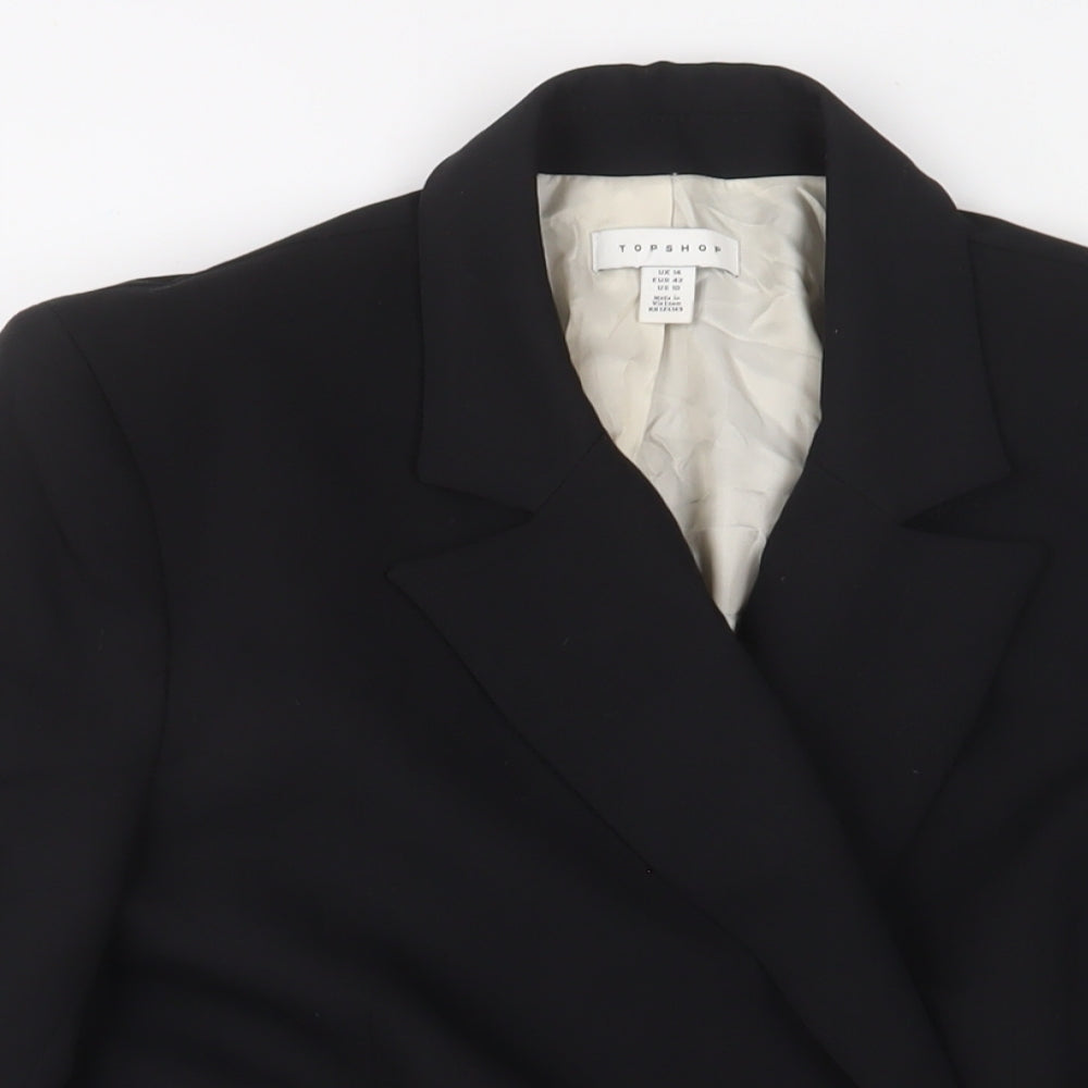 Topshop Womens Black Jacket Blazer Size 14 Button
