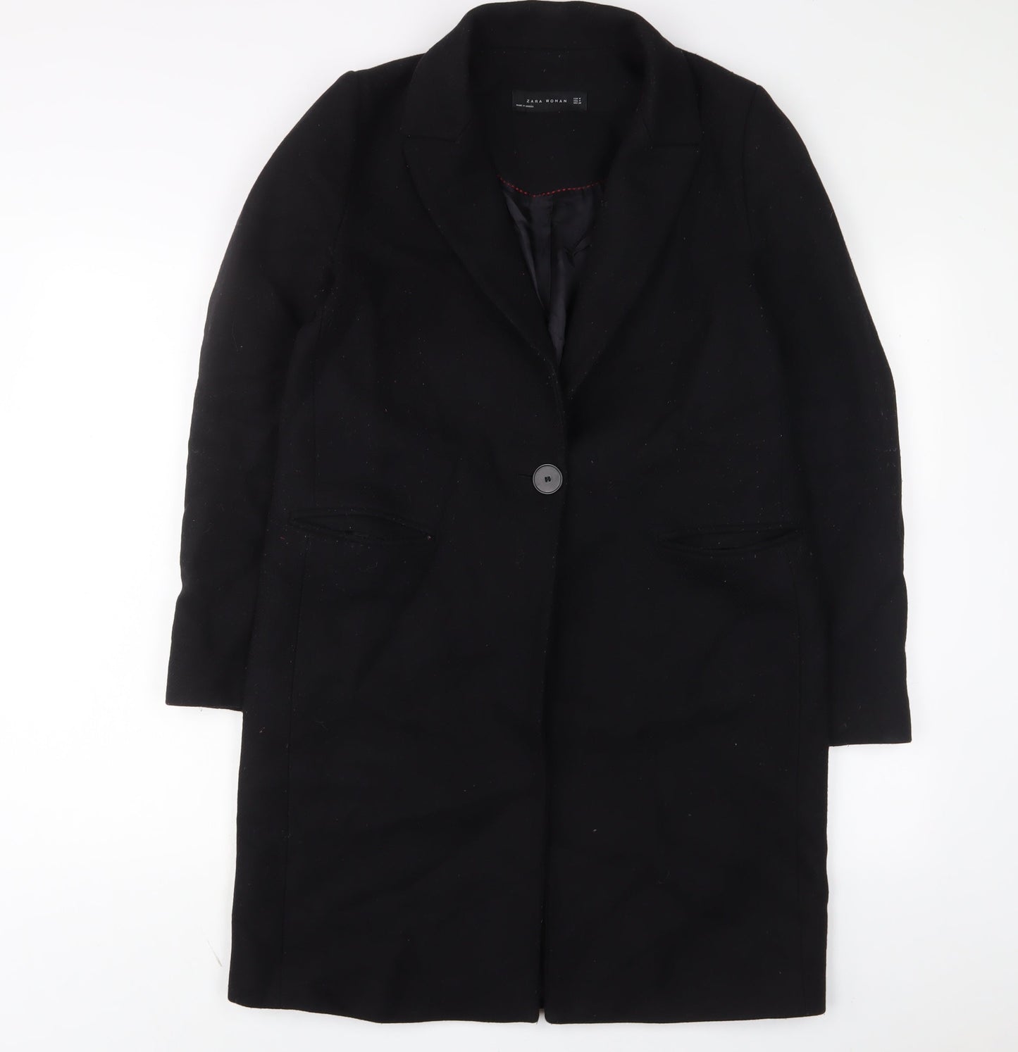 Zara Womens Black Overcoat Coat Size M Button