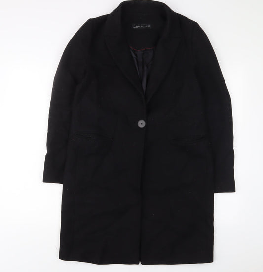 Zara Womens Black Overcoat Coat Size M Button