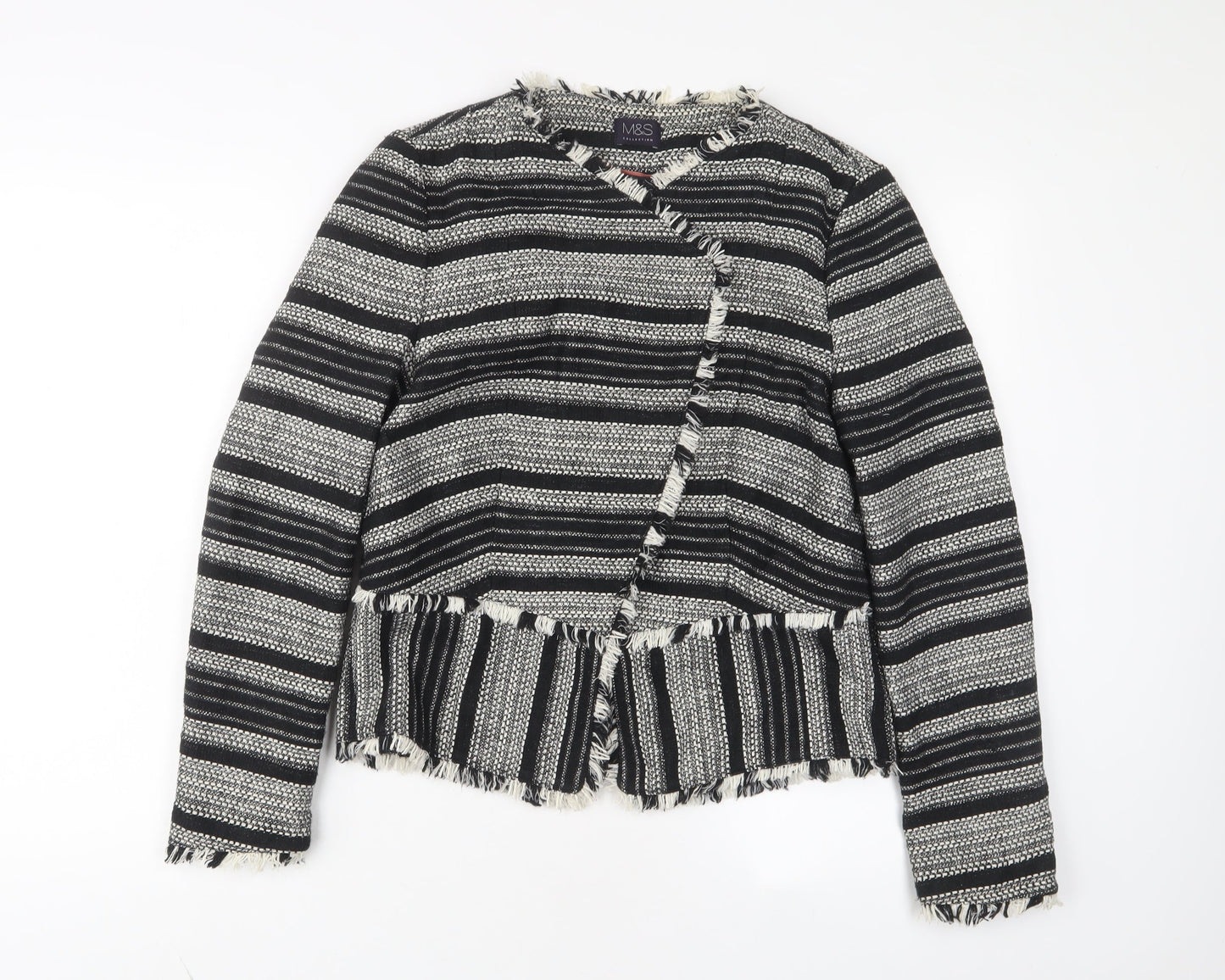 Marks and Spencer Womens Black Geometric Jacket Size 12 Snap