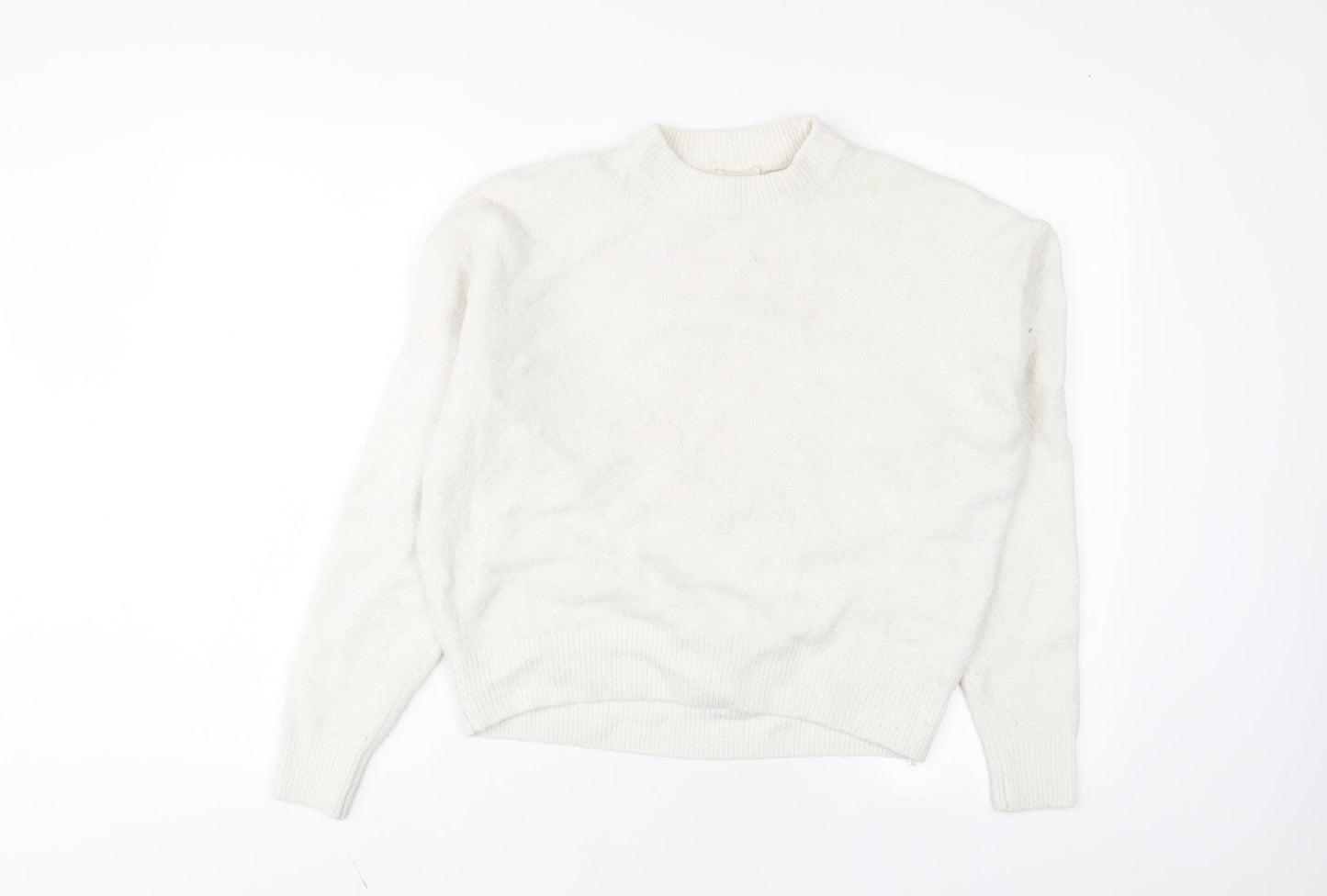H&M Womens White Crew Neck Acrylic Pullover Jumper Size XS