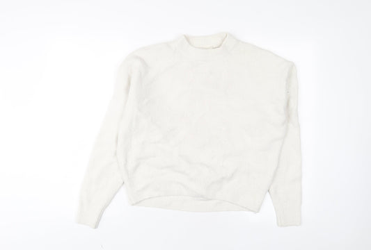 H&M Womens White Crew Neck Acrylic Pullover Jumper Size XS