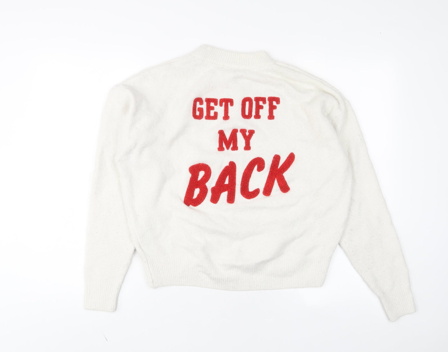 H&M Womens White Crew Neck Acrylic Pullover Jumper Size XS