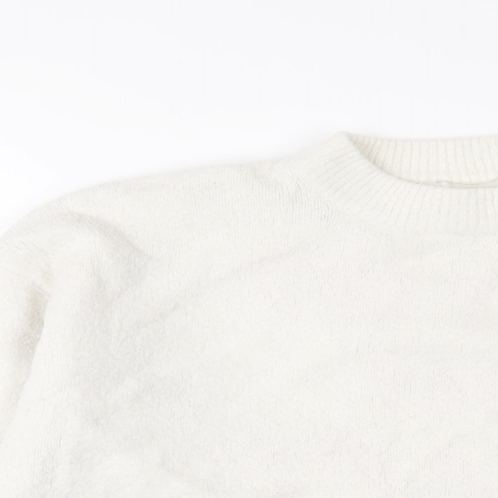 H&M Womens White Crew Neck Acrylic Pullover Jumper Size XS