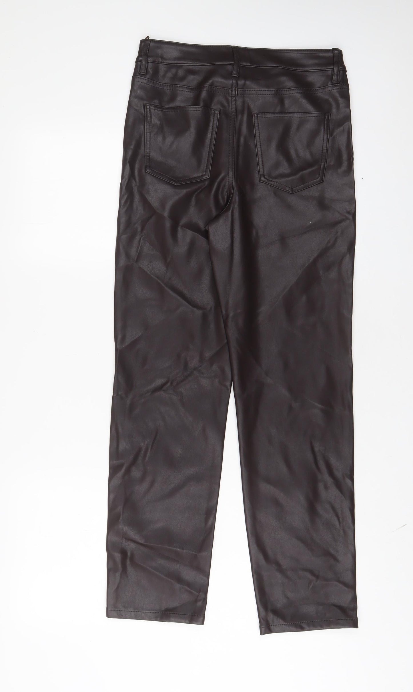 Marks and Spencer Womens Brown Polyurethane Trousers Size 8 L28 in Regular Zip