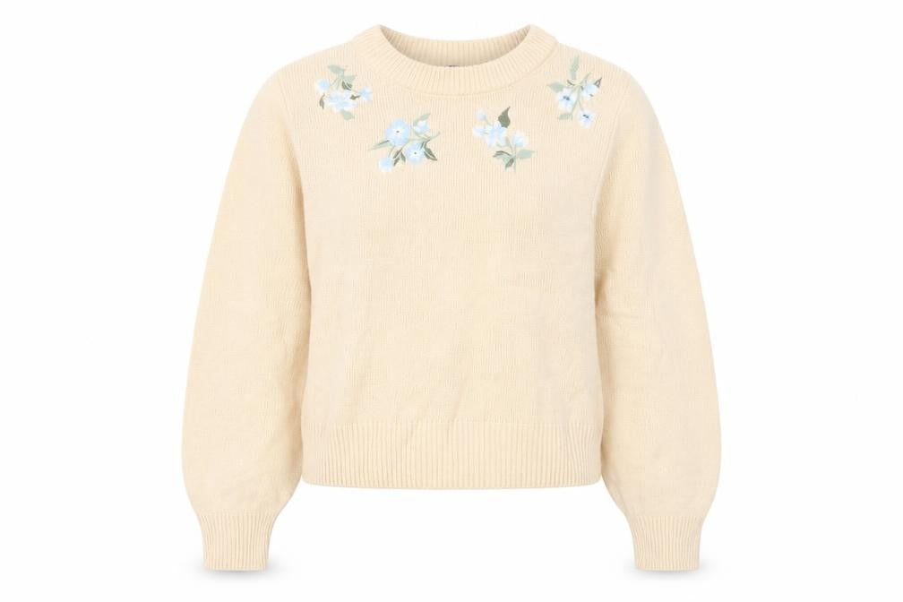 H&M Womens Beige Crew Neck Acrylic Pullover Jumper Size S - Embroidered