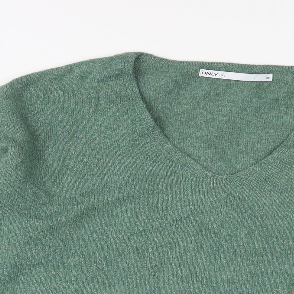 Only Womens Green V-Neck Polyester Pullover Jumper Size XS