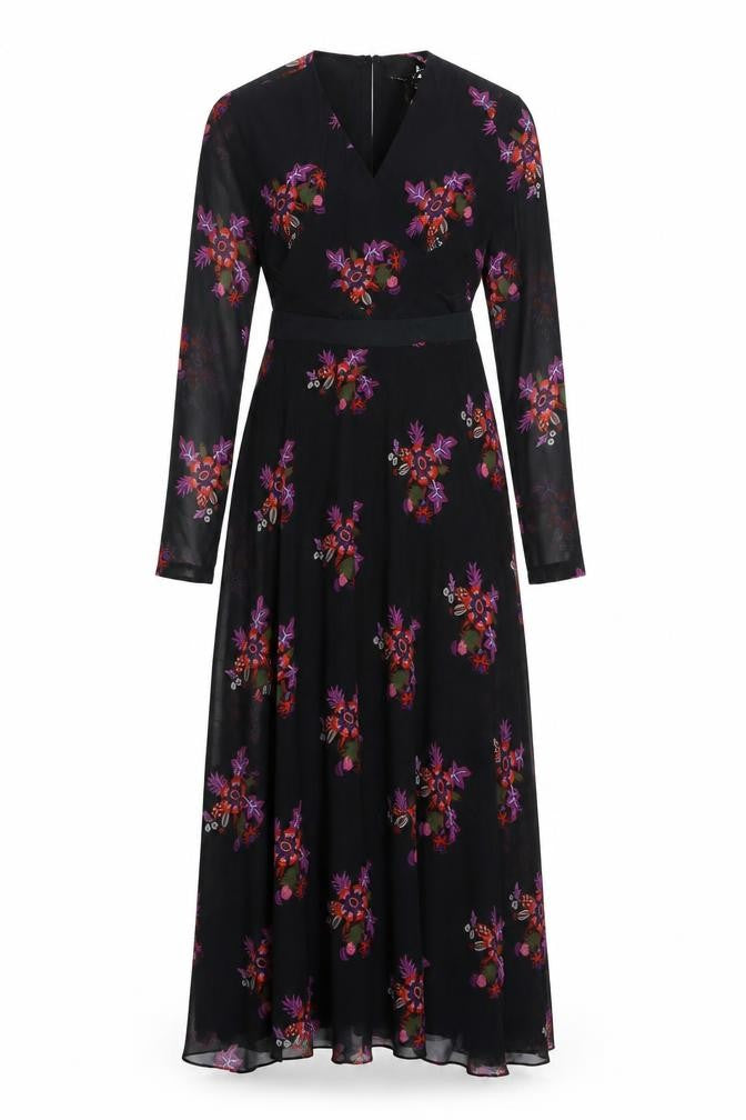 Zibi London Womens Black Floral Polyester Maxi Size 8 V-Neck Zip