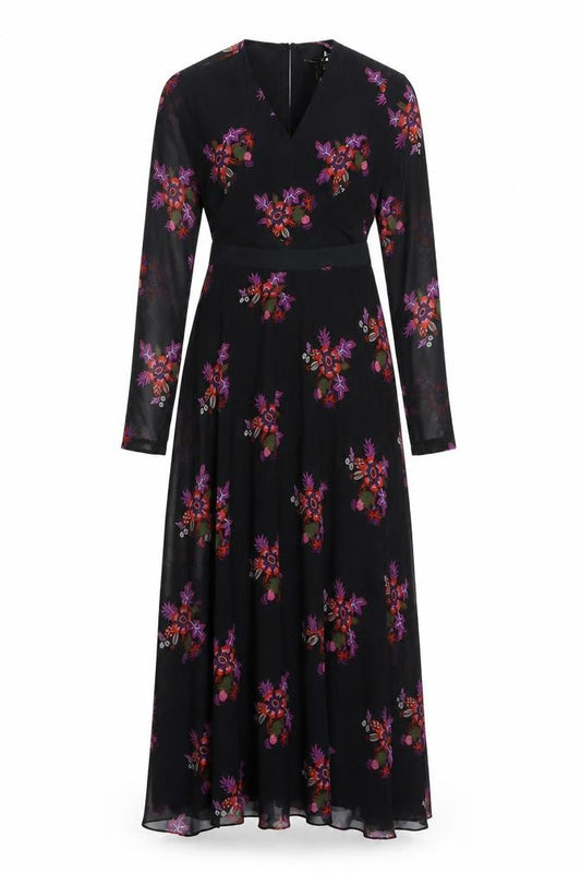 Zibi London Womens Black Floral Polyester Maxi Size 8 V-Neck Zip