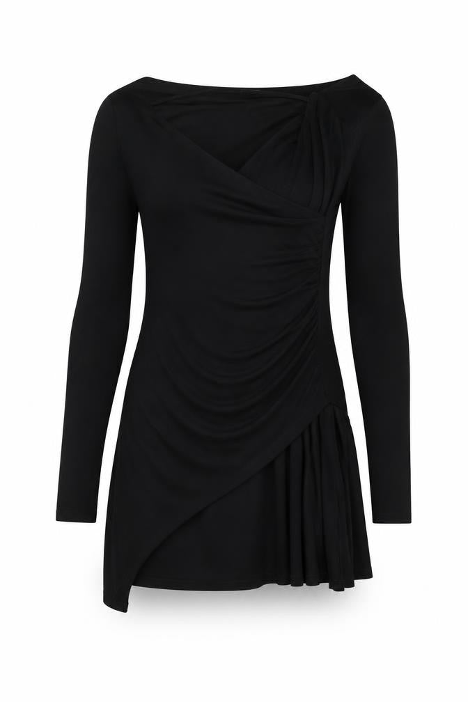 PRETTYLITTLETHING Womens Black Polyester Mini Size 14 V-Neck Pullover