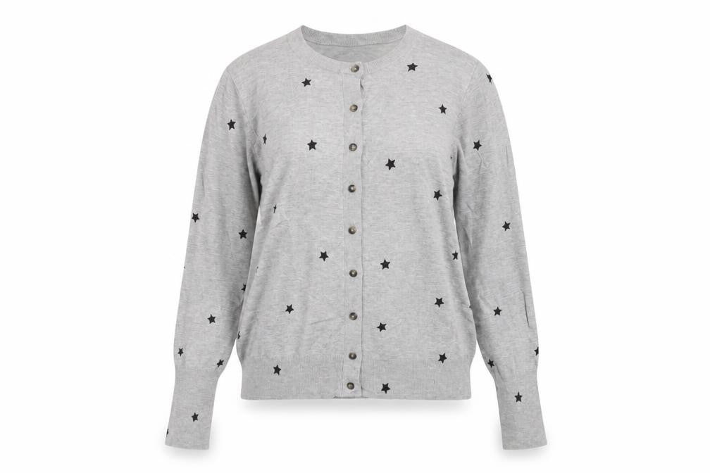 Marks & Spencer Womens Grey Round Neck Geometric Viscose Cardigan Jumper Size 16