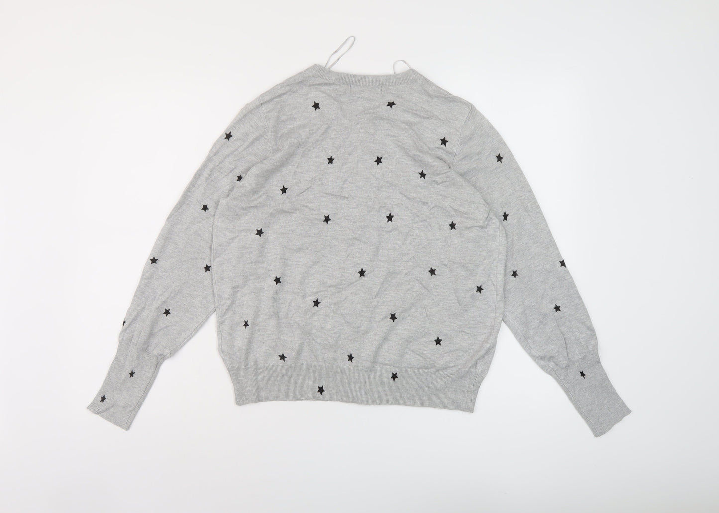 Marks and Spencer Womens Grey Round Neck Geometric Viscose Cardigan Jumper Size 16