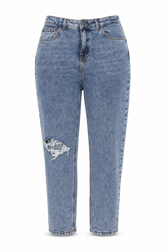 New Look Womens Blue Cotton Mom Jeans Size 12 L26 in Regular Button
