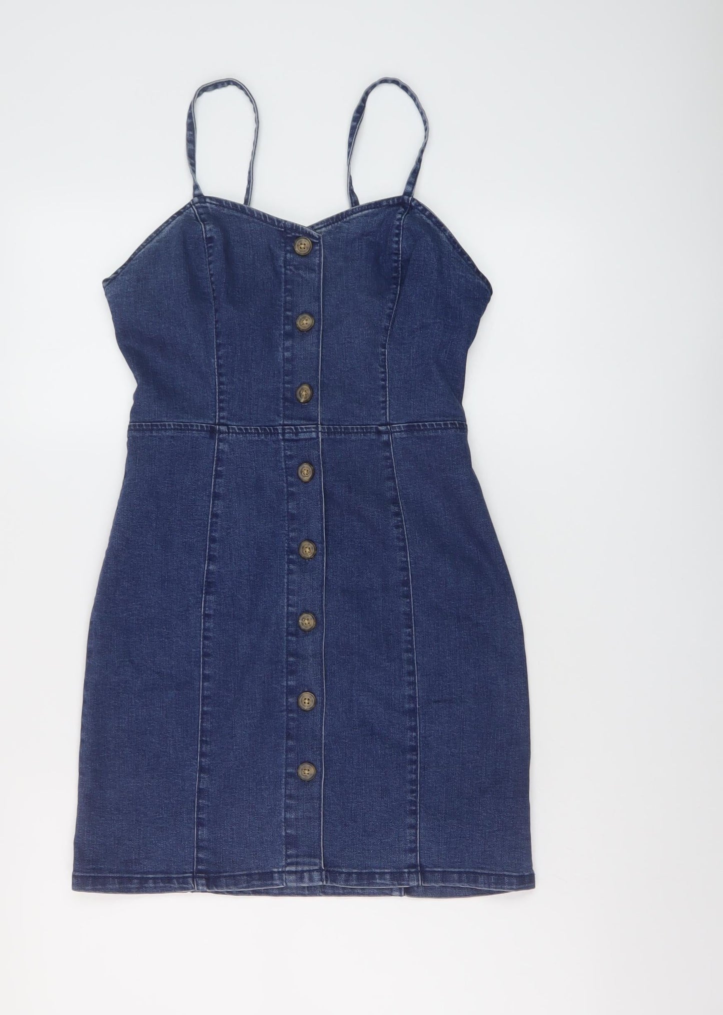 Denim & Co. Womens Blue Cotton Mini Size 8 Sweetheart Button