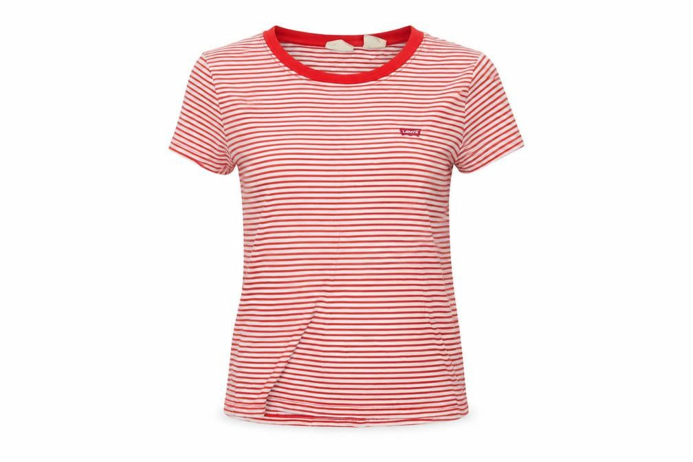Levi's Womens Red Striped Cotton Basic T-Shirt Size XS Crew Neck