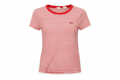 Levi's Womens Red Striped Cotton Basic T-Shirt Size XS Crew Neck