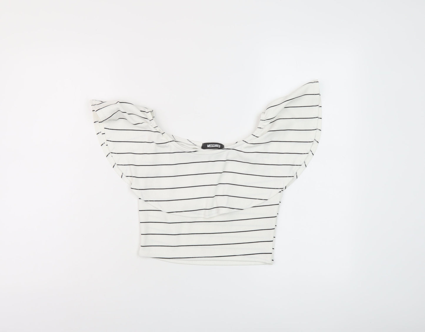 Missguided Womens White Striped Polyester Cropped Blouse Size 10 Round Neck