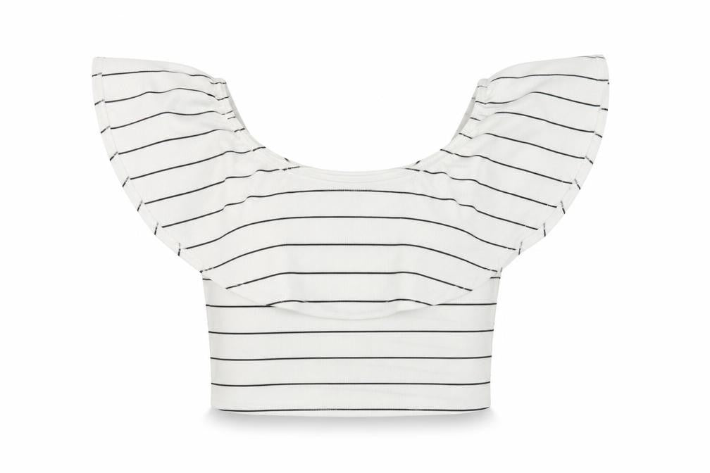 Missguided Womens White Striped Polyester Cropped Blouse Size 10 Round Neck