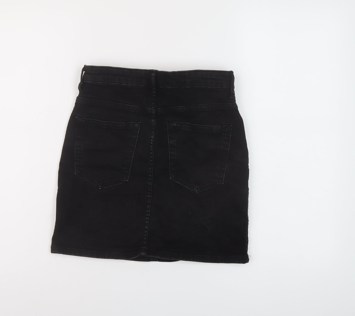 Zara Womens Black Cotton Mini Skirt Size S Button