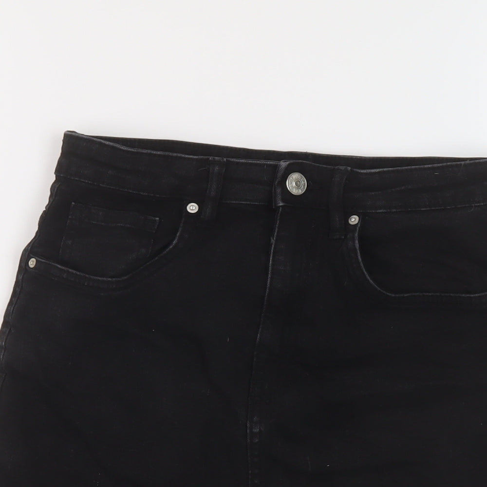 Zara Womens Black Cotton Mini Skirt Size S Button