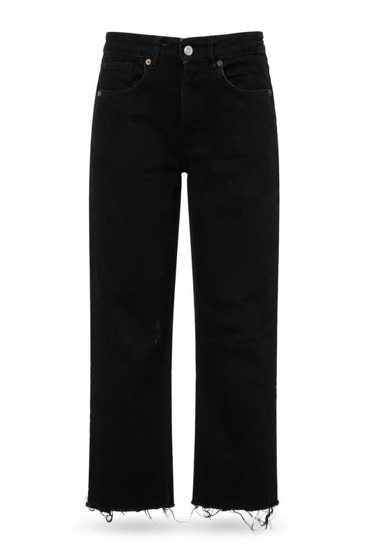 Zara Womens Black Cotton Straight Jeans Size 12 L25 in Regular Button