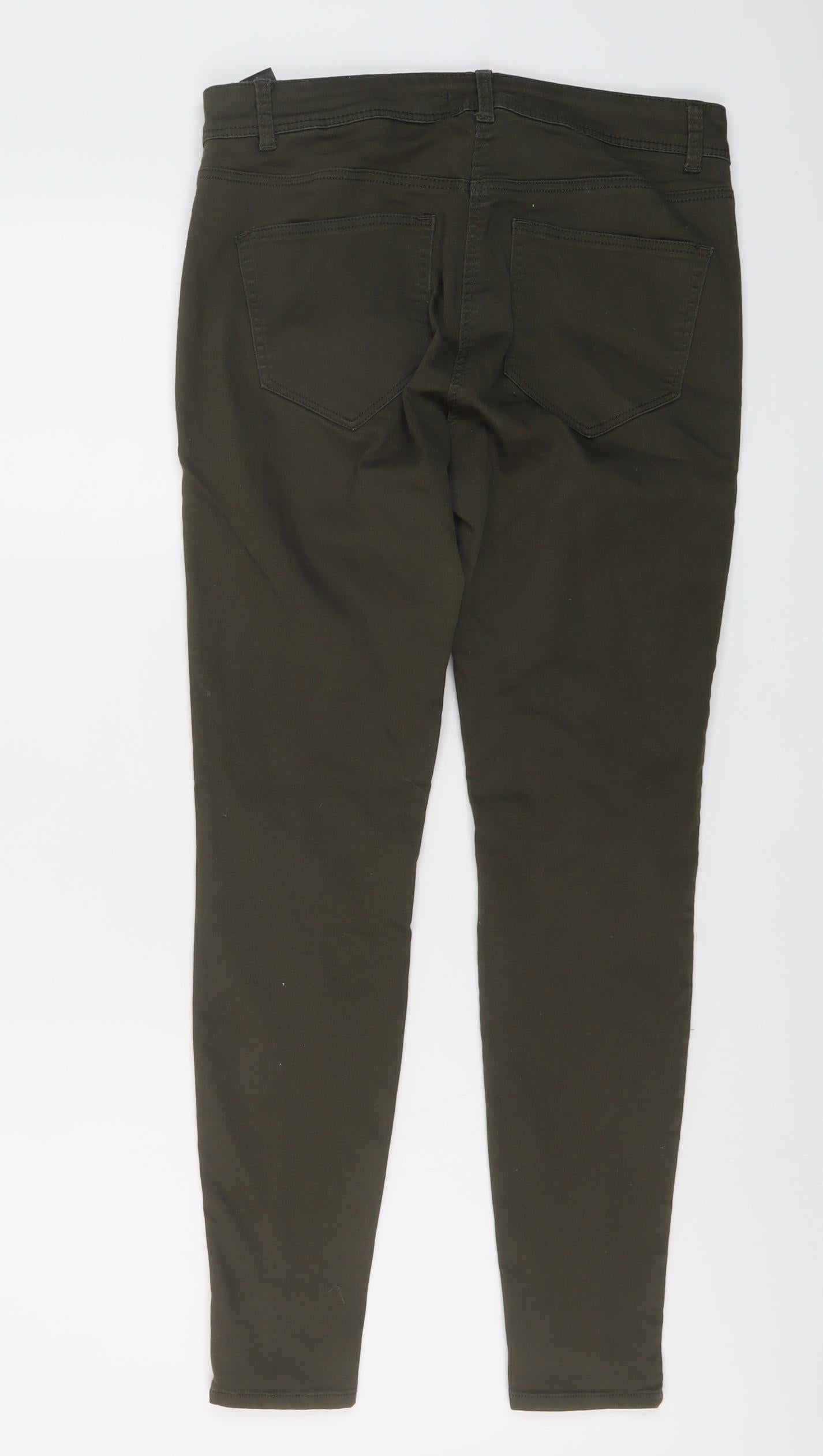 Marks and Spencer Womens Green Cotton Skinny Jeans Size 12 L27 in Regular Button