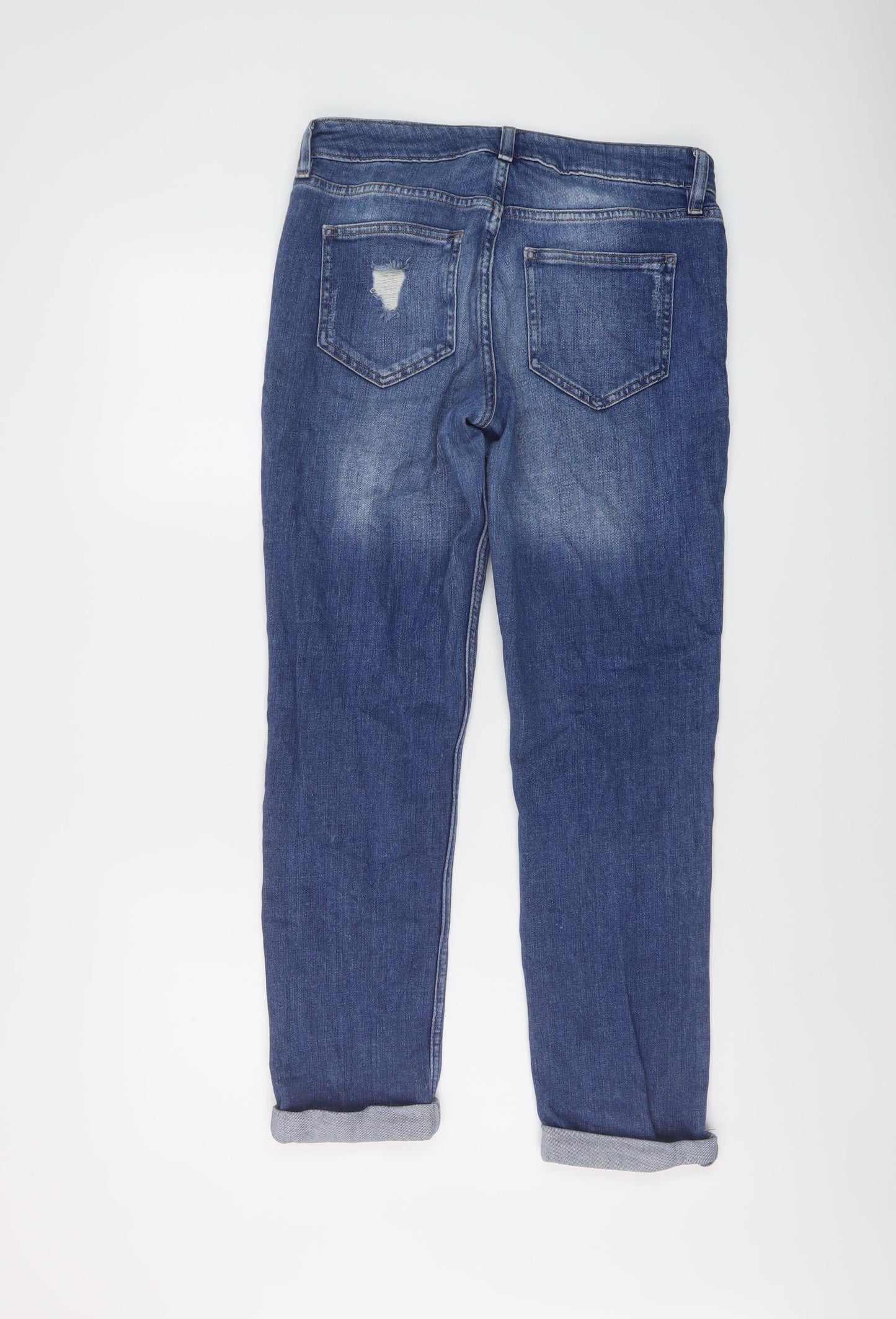 F&F Womens Blue Cotton Straight Jeans Size 10 L27 in Regular Button