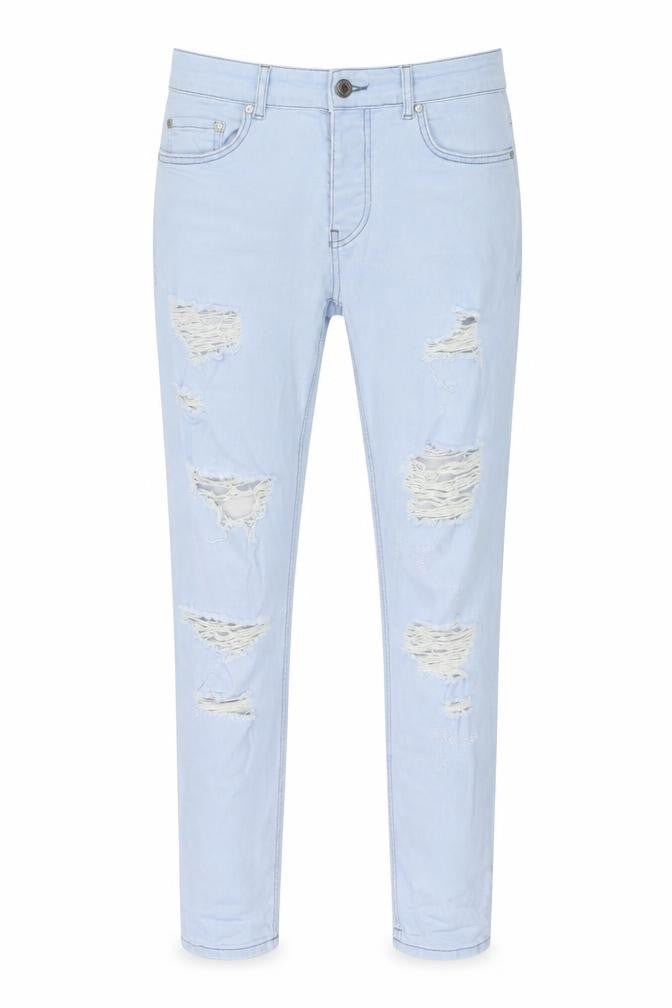 Boohoo Mens Blue Cotton Skinny Jeans Size 30 in L27 in Regular Button