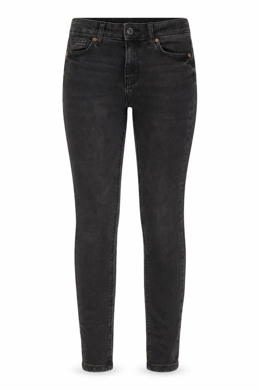 Front view of Denim & Co. women’s grey cotton skinny jeans, size UK 6, 26-inch leg regular button