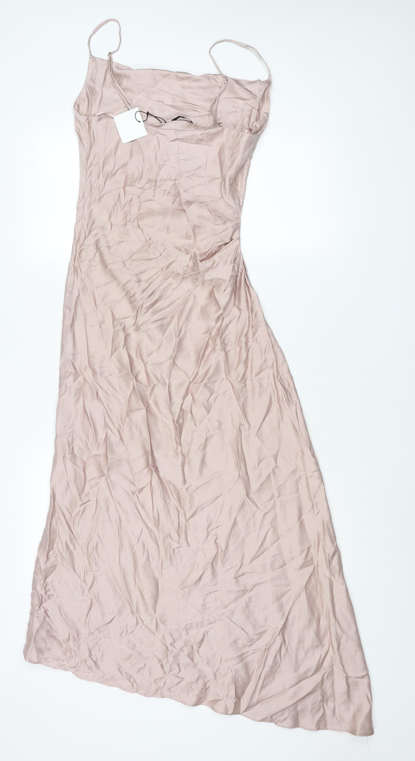 Zara Womens Pink Viscose Slip Dress Size XS Cowl Neck Zip