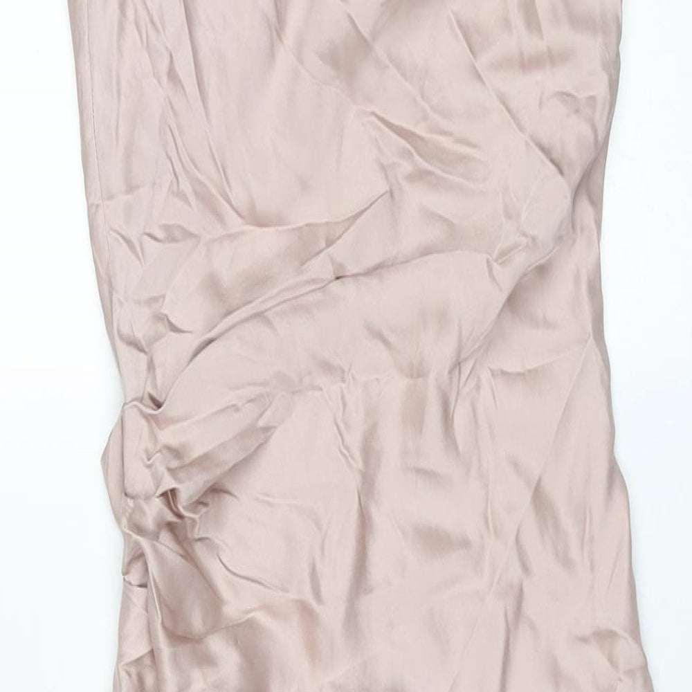 Zara Womens Pink Viscose Slip Dress Size XS Cowl Neck Zip